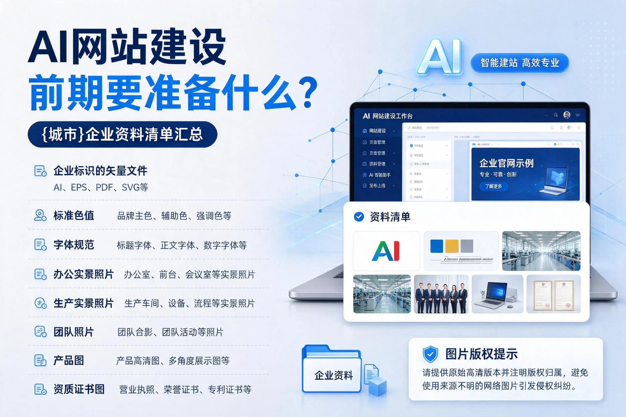 AI网站建设前期要准备什么?铜陵企业资料清单汇总